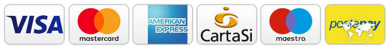 Accettasi Visa, Mastercard, American Express, Discover, JCB, Diners